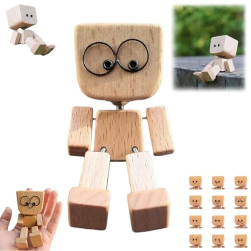 Shaking Wooden Man Figur, Handmade Shaking Feet Wooden Doll Car Lufterfrischer, Holzfigur, die mit 12 magnetischen Ausdrücken schwingt, kreative Geschenke, Pendler mit mehreren magnetischen von Generisch
