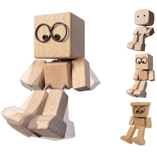 Shaking Wooden Man Figur, Wackelnder Holzmann, Handgefertigter Wackelfigur Auto Lustig, Schüttelnde Charmante Kleine Holzfigur Die Schwankt Auto, Wackelmann Holzfigur Männchen, Holzpuppe Wackelfüße von Generisch