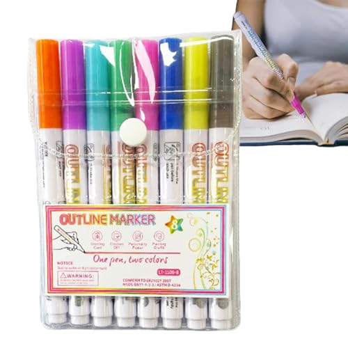 Shimmer Marker, Konturenstifte, doppelt liniert, Schnörkeln, schimmernd, Zeichenstifte für Scrapbooking, Ostereier, Briefschreiben, 8 Stück Shimmer Marker, Konturenstifte, doppelt liniert, Schnörkeln, schimmernd, Zeichenstifte für Scrapbooking, Ostereier, Briefschreiben, 8 Stück von Generisch