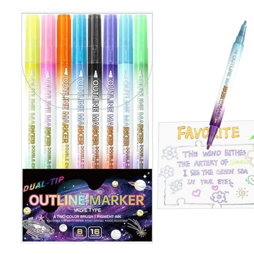 Shimmer Outline Marker Doppelseitig - 8 Stück Glitzerstifte Für Konturen,Zeichenmarker Kunstzubehör Für Schule Aktivitäten Notizen Beschriftung Grußkarten Shimmer Outline Marker Doppelseitig - 8 Stück Glitzerstifte Für Konturen,Zeichenmarker Kunstzubehör Für Schule Aktivitäten Notizen Beschriftung Grußkarten von Generisch