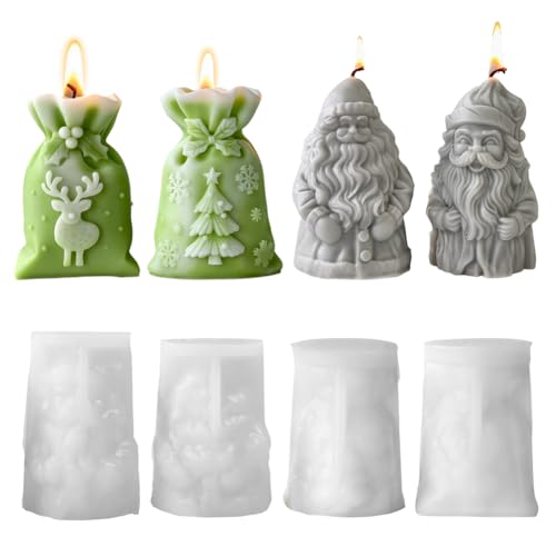 Silikon Gießformen für Weihnachten, Aroma Kerzen Gips und Harz Ornamentformen, Harz-Gießform, Chrimast-Kugel Gips-Formen für DIY Kerzenherstellung, Polymer-Ton Bastelgips (4PCS) von Generisch
