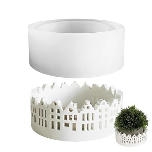 Silikonform Häuserkranz, Silikon Kerzenhalterform, Hohlhausmuster Teelicht Kerzenhalter Silikonformen, Kerzenhalter Formen Für Epoxidharz, Für Die Heimdekoration, 14.5x6cm von Generisch