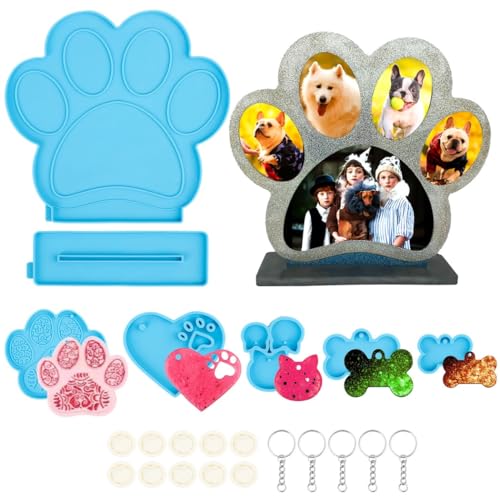 Silikonform-Set für Hundemarken, Fotorahmenform-Set mit Fingerhandschuhen, Hundeknochen und Herzformen für kreative DIY-Projekte von Generisch