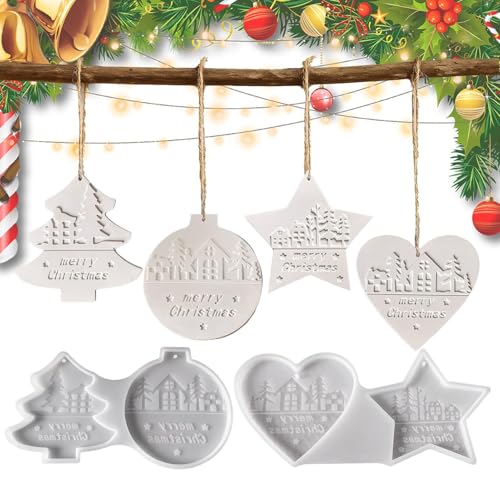 Silikonform Weihnachten, Harz Schneeflocke Silikon Form für Gips W-achs Beton Ton, Weihnachtsbaumkerzenhalter Silikonformen Gießformen Elch, DIY Backformen Werkzeuge für Muffins Cupcakes Kuchen von Generisch