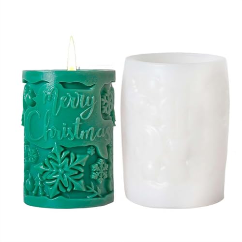 Silikonform für Stumpenkerzen, Aromatherapie, Kerzen, Weihnachten, Silikonform-Set für selbstgemachte Kerzen, Rentiere, Baum und Schneeflocke, Zylinderformen (Stil C) von Generisch