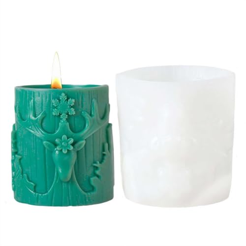 Silikonform für Stumpenkerzen, Aromatherapie, Kerzen, Weihnachten, Silikonform-Set für selbstgemachte Kerzen, Rentiere, Baum und Schneeflocke, Zylinderformen (Stil D) von Generisch