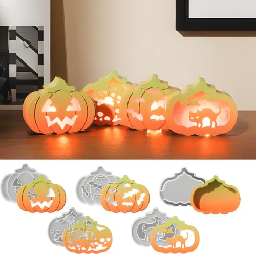 Silikonformen Gießformen Halloween Kürbis, 2025 Neu Gießformen Silikon Halloween, 3D Hallo ween Kürbis Silikonform Kerzenhalter Kürbis Harz Formen Herbst Gipsformen zum Gießen für DIY Deko (5PC) von Generisch