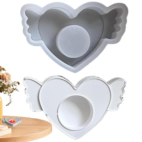 Silikonformen – Silikonform-Set | Romantische Kerzenhalter-Form | Kerzenhalter-Form | Desktop-Ornament-Silikonform | Herzförmige Kerzenform | Kreative Antihaft-C von Generisch