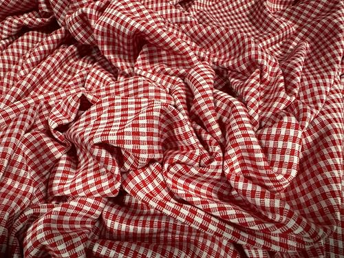 Single-Jersey-Strickstoff, Meterware, Gingham-Muster, Rot und Weiß Single-Jersey-Strickstoff, Meterware, Gingham-Muster, Rot und Weiß von Generisch