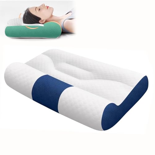Sleep Enhancing Cervical Support Comfort Goose Down Pillow, Ergonomic Goose Down, 2025 New Cervical Neck Pillow for Sleeping (Blue,Large) von Generisch