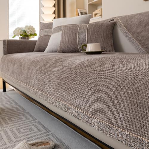 Sofabezug für Sofa Samtstoff Anti-Staub Atmungsaktiv rutschfest Dicke L-Form Eckbezüge für 1 2 3 Sitzer Sofa Hellbraun 90x240cm von Generisch