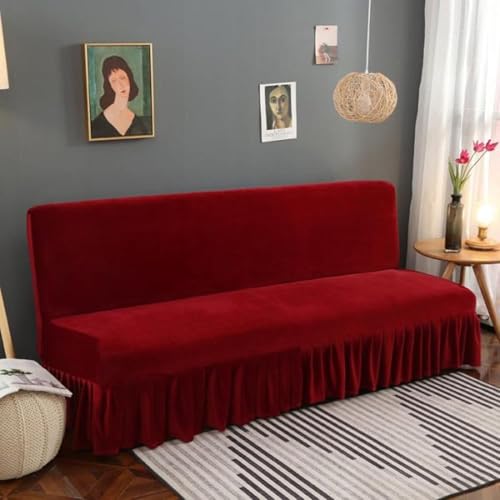 Sofabezug ohne Armlehne mit Rüschenrock, dicker weicher Samtstoff, Futon-Schonbezug, Möbelschutz mit elastischer Unterseite, für Wohnzimmer, Grau 1, Größe L (180–200 cm) von Generisch