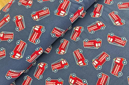 Sommersweat Meterware Feuerwehrautos - French-Terry Sweatstoff Feuerwehr - Sweat Stoff blau, Pullistoff, Dicker Jersey Fahrzeuge *Ab 50cm von Generisch