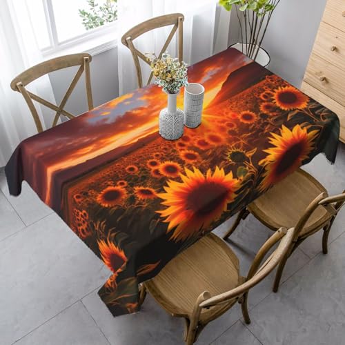 Sonnenuntergang Sonnenblume Tischdecke, rechteckig, 140 x 90 cm, Bauernhof-Tischdecke für Esstisch, knitterfreie Tischdecke für Zuhause, Innen- und Außenbereich, Party-Dekoration von Generisch