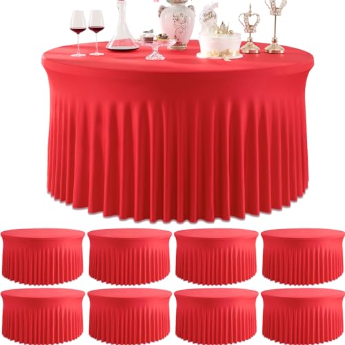 Spandex-Tischdecken für 152,4 cm runde Tische – 304,8 cm Stretch-Tischdecken mit Rock für Hochzeit, Party, Esszimmer, Bankett, Veranstaltungen, Rot, 8 Stück Spandex-Tischdecken für 152,4 cm runde Tische – 304,8 cm Stretch-Tischdecken mit Rock für Hochzeit, Party, Esszimmer, Bankett, Veranstaltungen, Rot, 8 Stück von Generisch