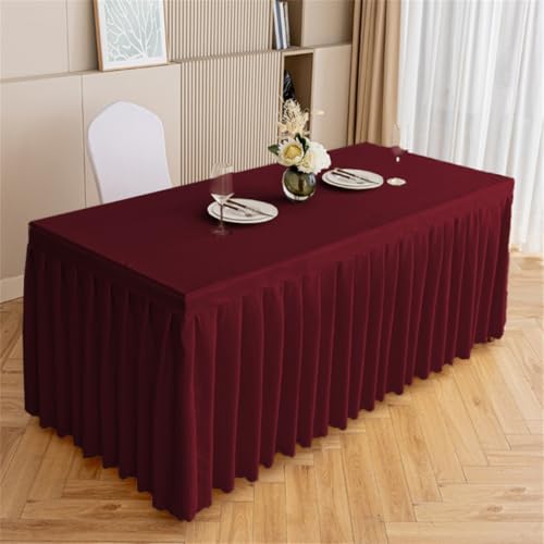 Spandex-Tischrock, plissiert, dehnbar, für Hochzeiten, Geburtstage, Babypartys, Hotelbankette, rechteckig, 140 x 60 x 75 cm, Weinrot von Generisch