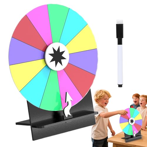Spin The Wheel Spiel mit Ständer – 30,5 cm Fortune Wheel Spinner – Roulette Board mit 12 Steckplätzen Fortune Doodle Drehteller mit trocken abwischbarem Marker für Familienabend, Karneval von Generisch