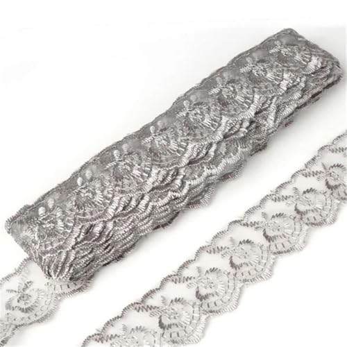 Spitzen-Bordüre mit Stickerei, 40 mm, Spitzenborte zum Nähen, Basteln, Dekoration, Kleidung, Grau, 9 Spitzen-Bordüre mit Stickerei, 40 mm, Spitzenborte zum Nähen, Basteln, Dekoration, Kleidung, Grau, 9 von Generisch
