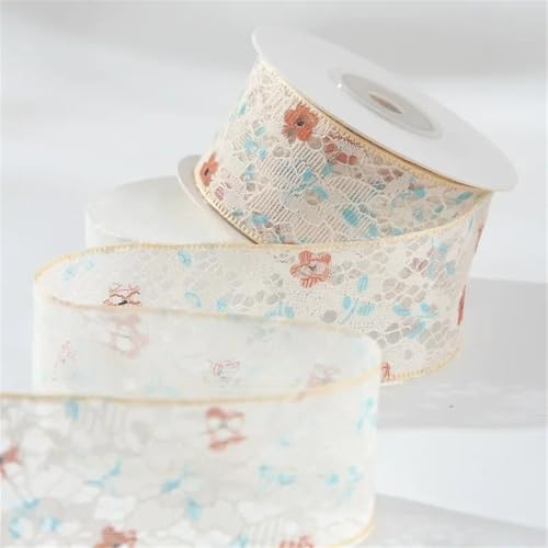 Spitzenband mit Blumenmuster, hohl, 38 mm, DIY-Schleifen, Haarnähzubehör, handgefertigt, Handwerk, Geschenk, Blume, Khaki, 40 mm, 9,1 m von Generisch