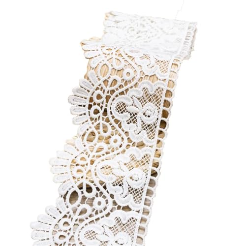 Spitzenband mit Blumenstickerei, 1 m, 10 cm, Weiß, Länge 1 m von Generisch