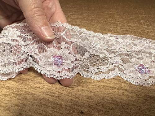 Spitzenbordüre, gewellt, Meterware, Blumenmuster, Lila mit Pailletten von Generisch