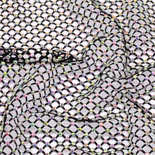 Ss10 elastisches Netzgewebe mit Strasssteinen, zum Aufnähen, glitzernd, Kristall, hohles Band, in mehreren Farben, für Kleid und Kleidung, 100 x 150 cm von Generisch
