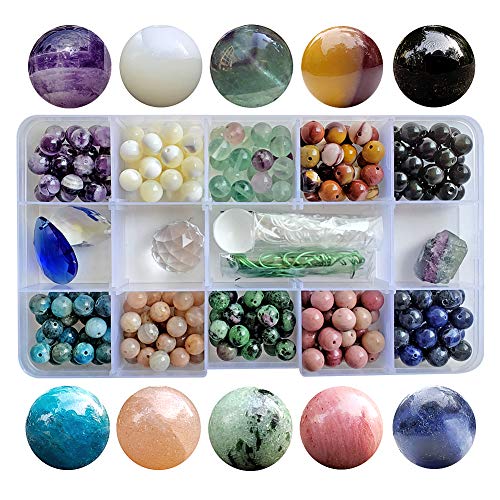 Steinperlen-Set zur Schmuckherstellung, 8 mm, natürliche Edelsteine, Epidot, Fluorit, Sonnenstein, Obsidian, verschiedene Farben, rund, lose Perlen, Set für Armband, Halskette mit Zubehör, 230 Stück Steinperlen-Set zur Schmuckherstellung, 8 mm, natürliche Edelsteine, Epidot, Fluorit, Sonnenstein, Obsidian, verschiedene Farben, rund, lose Perlen, Set für Armband, Halskette mit Zubehör, 230 Stück von Generisch