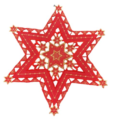 Stern Tischdecke Weihnachten Weihnachtsdecke Bestickt Rot Gold (ca. 40 cm) von Generisch