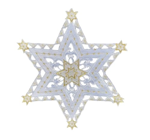 Stern Tischdecke Weihnachten Weihnachtsdecke Bestickt Weiss Gold (ca. 30 cm) von Generisch