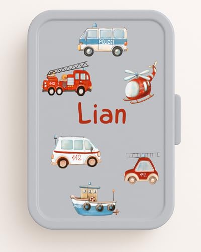 Sticker mit Namen – personalisierte Namensaufkleber Fahrzeuge – Polizei, Feuerwehr, Post – spülmaschinenfest – für Brotdose, Flasche, Kita, Schule – A6 A5 A4 (A6 10,5 × 14,8 cm) von Generisch