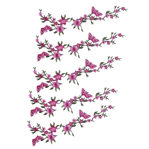 Stickerei Patches - Blumen Schmetterling Aufbügelpatches,Fünf Handgefertigte Stoffapplikationen Für Kleidung Jacken Jeans Hüte Shirts Blusen Dekoration Reparatur von Generisch