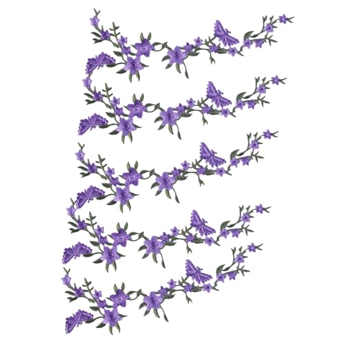 Stickerei Patches | Blumenbukett Nähstoff Patch,Fünf Schmetterling Blumen Textilien Dekoration Nähen Reparatur Aufkleber Für Taschen Jacken Jeans Hüte Shirts von Generisch