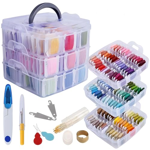 Stickgarn-Set mit Werkzeugen, Aufbewahrungsbox, Einfädler, Nadeln, Schere, Fingerhut und Fadenentferner, 150 Farben Stickgarn-Set mit Werkzeugen, Aufbewahrungsbox, Einfädler, Nadeln, Schere, Fingerhut und Fadenentferner, 150 Farben von Generisch