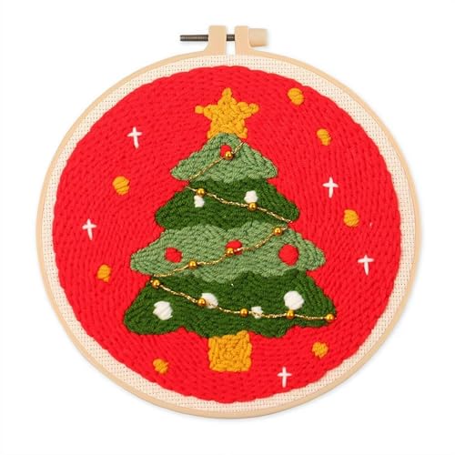 Stickset für Anfänger, Stanznadel-Kits, einschließlich gestempeltem Sticktuch, Weihnachtsmann- und Weihnachtsbaum-Muster (B) von Generisch