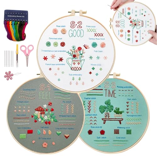 Stickset für Anfänger - 3 3-Hand-Stickspiele | Step -by -paving Anleitung Nadelstrick-Set für Erwachsene Handwerk Frauen Männer Stickset für Anfänger - 3 3-Hand-Stickspiele | Step -by -paving Anleitung Nadelstrick-Set für Erwachsene Handwerk Frauen Männer von Generisch