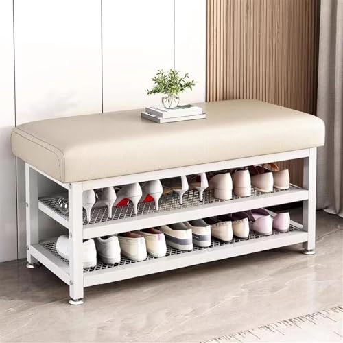 Stilvolle, moderne Schuhbank für den Eingangsbereich, mit Kissen, weißer Metallrahmen, Schuhregal und Aufbewahrungsschrank für Zuhause, Eingangsbereich, Flur oder Schlammraum Stilvolle, moderne Schuhbank für den Eingangsbereich, mit Kissen, weißer Metallrahmen, Schuhregal und Aufbewahrungsschrank für Zuhause, Eingangsbereich, Flur oder Schlammraum von Generisch