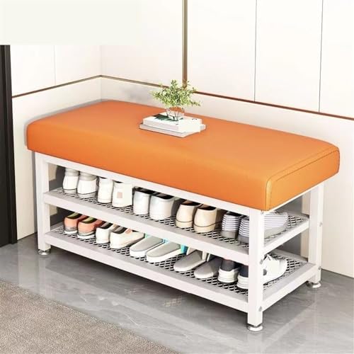 Stilvolle, moderne Schuhbank für den Eingangsbereich, weißes Schuhregal mit Kissen, Metallrahmen, Aufbewahrungsbank für Flur, Wohnzimmer und Eingangsbereich, Aufbewahrungslösungen Stilvolle, moderne Schuhbank für den Eingangsbereich, weißes Schuhregal mit Kissen, Metallrahmen, Aufbewahrungsbank für Flur, Wohnzimmer und Eingangsbereich, Aufbewahrungslösungen von Generisch