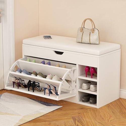 Stilvolle Schuhbank mit Kissen, Klappschublade, Schrank, verstellbare Regale und geschlossene Scharniere, perfekt für Flur und Schlafzimmer, funktionale Möbellösung Stilvolle Schuhbank mit Kissen, Klappschublade, Schrank, verstellbare Regale und geschlossene Scharniere, perfekt für Flur und Schlafzimmer, funktionale Möbellösung von Generisch