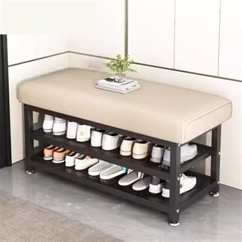 Stilvolle moderne Schuhbank für den Eingangsbereich, mit Kissen, weißes Schuhregal, Schrank mit Metallrahmen und Stauraum für Flur, Schlammzimmer, Eingangsmöbel Stilvolle moderne Schuhbank für den Eingangsbereich, mit Kissen, weißes Schuhregal, Schrank mit Metallrahmen und Stauraum für Flur, Schlammzimmer, Eingangsmöbel von Generisch