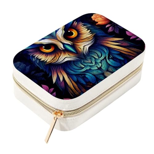Stilvolle und geräumige Schmuckschatulle mit Eulen-Motiv für Damen und Mädchen, Reise-Aufbewahrungsbox für Ringe, Ohrringe, Halsketten, Armbänder, Armreifen von Generisch