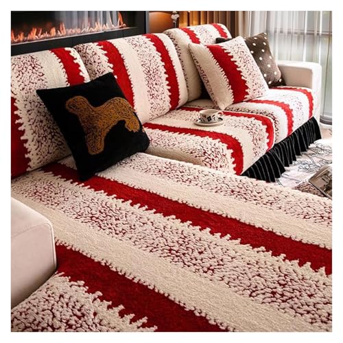 Stilvoller Samt Schonbezug mit Rock, rutschfester Stretch-Sofabezug für L-förmige Sofas, einzelne Kissenbezüge, Plüschstoff Möbelschutz (Stil 4, 65-68x165-200cm) von Generisch