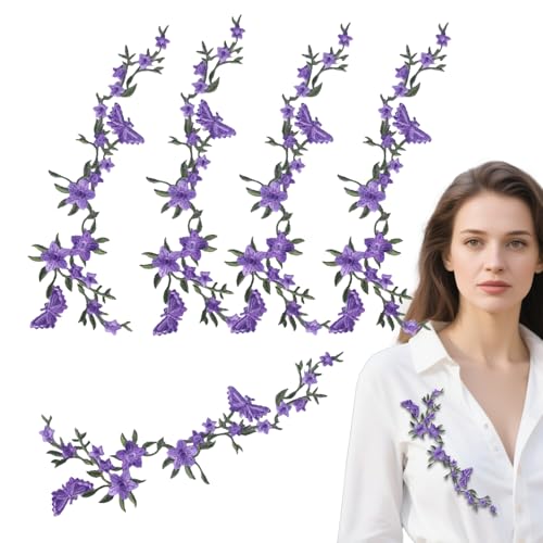 Stoffpatches Für Kleidung,Blumenbukett Nähstoff Patch | Fünf Schmetterling Blumen Textilien Dekoration Nähen Reparatur Aufkleber Für Taschen Jacken Jeans Hüte Shirts von Generisch
