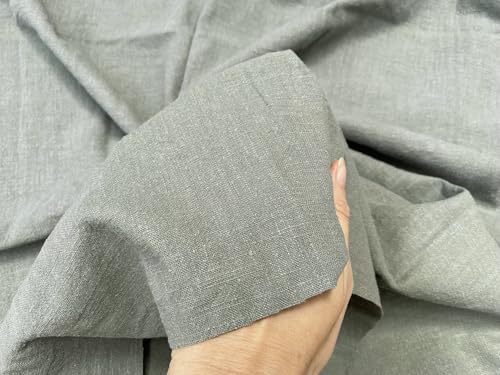 Stone Washed reiner Leinenstoff, Heimdekoration, Bettwäsche, Kleidung, Vorhänge, 140 cm breit (Khaki-Grün, 1 m) von Generisch