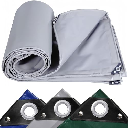 Strapazierfähige wasserdichte Abdeckplane, 2,5 x 17 m, PVC, 520 g/m², für Zwinger, Hühnerstall, Fischteiche, Heuholzpfähle, Dächer, Anhänger, Gartenmöbel, graue Bodenplane von Generisch