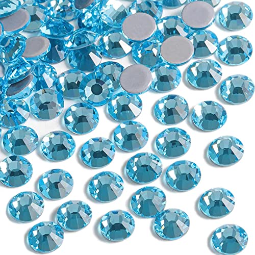 Strasssteine Hot Fix Glas Flatback Strass Steine Hotfix Runde Kristalle Kristallsteine Aquamarine Blau Hellblau Aqua Meeresblau Light blue 1,6-6,5 mm (SS5-SS30) 288-1440Stück (SS05 1440 STück Set) von Generisch