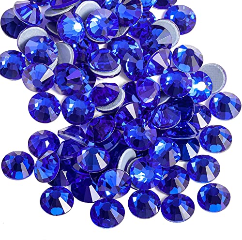 Strasssteine Hot Fix Glas Flatback Strass Steine Hotfix Runde Kristalle Kristallsteine blau blue Saphirblau klar 1,6-6,5 mm (SS5-SS30) 288-1440Stück (SS06 1440 Stück Set) von Generisch