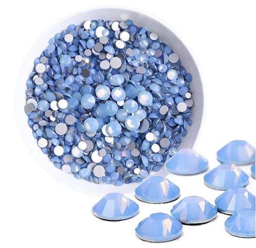 Strasssteine Hot Fix Glas Flatback Strass Steine Hotfix Runde Kristalle Kristallsteine opal blau blue klar hell blau 1,6-6,5 mm (SS5-SS30) 288-1440Stück (SS12 1440 Stück Set) von Generisch