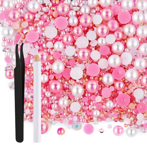 Strasssteine mit flacher Rückseite und Halbperlen, gemischte Größen, 3 - 10 mm, 50 g, für Bastelarbeiten, Becher, Nägel, Schuhe, Bekleidung, rosa Serie Strasssteine mit flacher Rückseite und Halbperlen, gemischte Größen, 3 - 10 mm, 50 g, für Bastelarbeiten, Becher, Nägel, Schuhe, Bekleidung, rosa Serie von Generisch