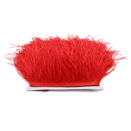 Straußenfeder-Besatz für Handarbeiten, Zubehör, Pflaumen, Fransenband, Kleid, Dekoration, Federn zum Basteln, Rot, 8–11 cm, 100 m von Generisch