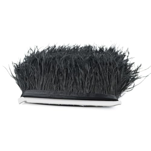 Straußenfeder-Besatz für Handarbeiten, Zubehör, Pflaumen, Fransenband, Kleid, Dekoration, Federn zum Basteln, schwarz, 8–11 cm, 100 m von Generisch